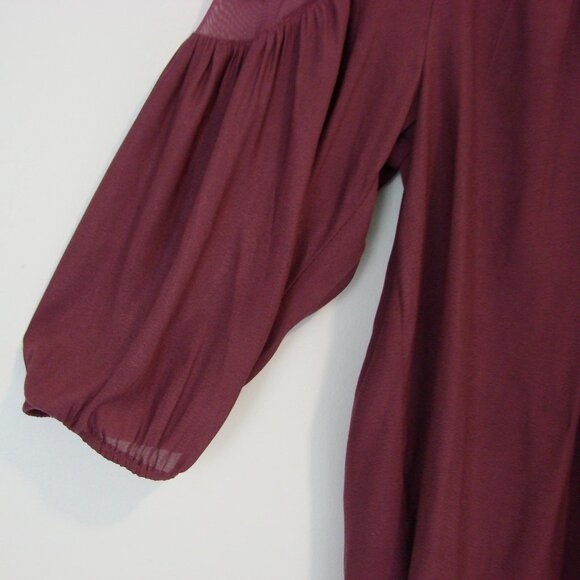 Torrid Boho Embroidered Blouse Long Sleeve Sheer Wine Burgundy Size 0 12 Large - Picture 7 of 13